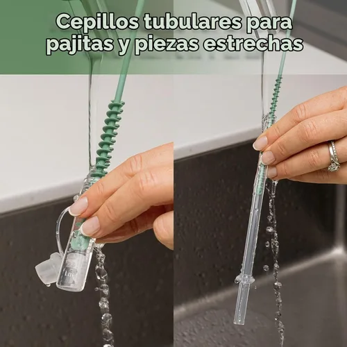 Vista 4 de Haakaa Juego de cepillos de limpieza 5 en 1 – Cepillo para biberones y limpiador de cepillo para biberones, limpieza integral multiusos de 360°