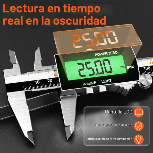 Vista 3 de Preciva Calibre digital de retroiluminación, micrómetro electrónico recargable impermeable IP54 de 6 pulgadas con pantalla LCD, conversiones