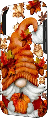 Vista 2 de Funda de gnomo de otoño para iPhone 16 con diseño de calabaza de Acción de Gracias