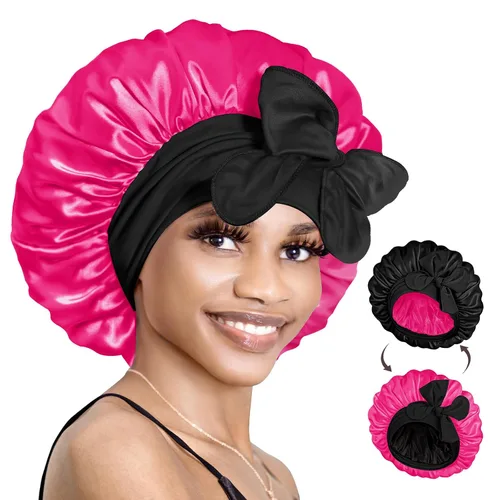 Vista 23 de BONNET QUEEN Gorro reversible de satén de seda para dormir, doble capa, ajustable, trenzas rizadas, peluca de cabello natural, banda para gorro