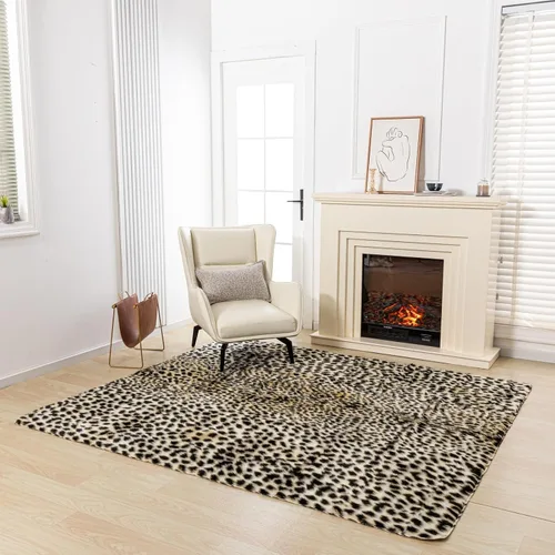 Vista 9 de Asuprui Alfombra de piel de vaca sintética con estampado de leopardo, alfombra de piel de vaca para habitación de niños, 35 pulgadas de ancho x 43