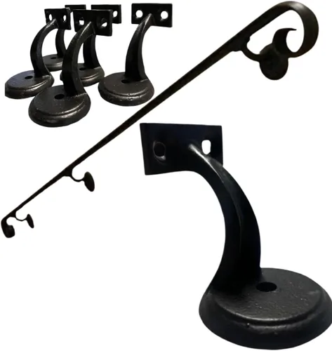 Vista 2 de JM - Soporte de acero fundido resistente para pasamanos, negro mate, paquete de (5)