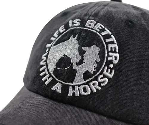 Vista 2 de Vxchkerm La vida es mejor con un sombrero de caballo para mujeres y niñas, gorra de béisbol bordada ajustable de algodón para amantes de los caballos