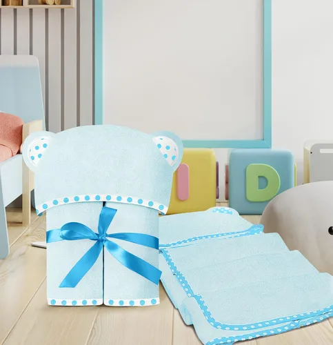 Vista 8 de Juego de 2 toallas de bebé con capucha, color azul, lujosas, grandes y superabsorbentes, 30 x 30 pulgadas, suaves y adecuadas para bebés, niños