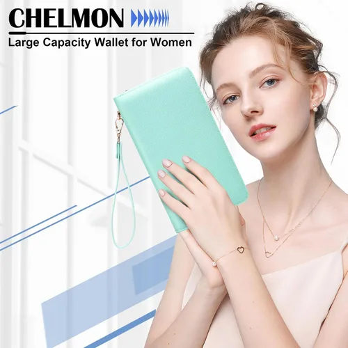 Vista 97 de Chelmon - Monedero para mujer de cuero genuino con bloqueo de señal RFID, para tarjetas de crédito