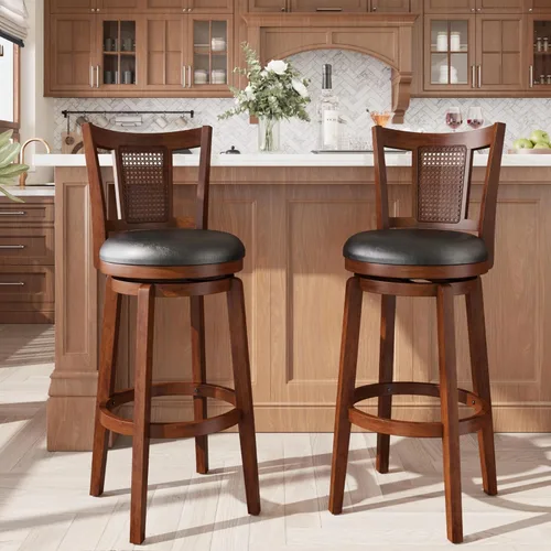Vista 18 de ALPHA HOME Taburetes de bar giratorios con respaldo, 26 pulgadas, juego de 2, taburetes de bar de madera, sillas de bar de 360 grados con patas