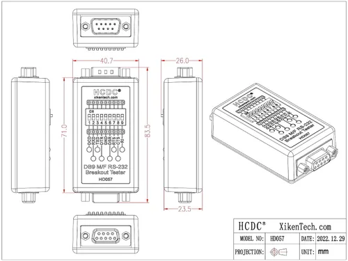 Vista 6 de Monitor LED RS232 Breakout Tester, DB9 macho a hembra, HCDC HD057