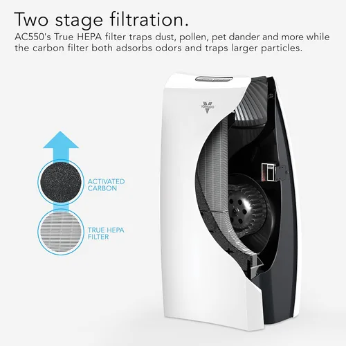 Vista 3 de Vornado Purificador de aire AC550 con filtro HEPA verdadero, captura alérgenos, humo, olores, polen, polvo, caspa de mascotas