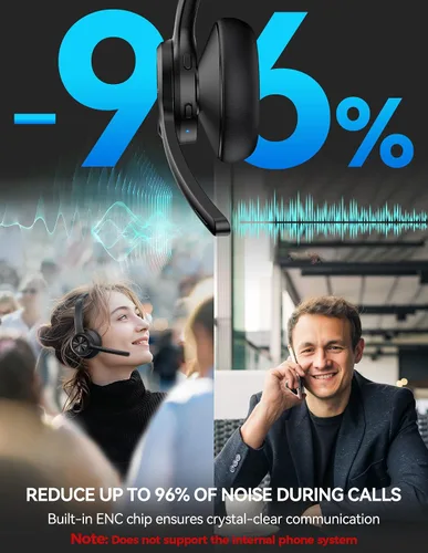Vista 4 de TECKNET Auriculares Inalámbricos, Auriculares Bluetooth con Micrófono de Cancelación de Ruido AI - Auriculares Bluetooth V5.2 Recargables, 50H