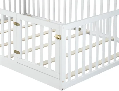 Vista 7 de Cama Montessori de madera tamaño matrimonial con valla de alta Blanco (White F)