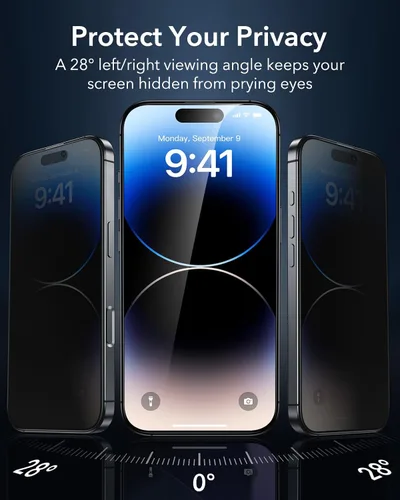Vista 3 de ESR Paquete de 3 para iPhone 14 Pro Protector de Pantalla de Privacidad, Protector de Pantalla de Privacidad de Vidrio Templado Anti-espía