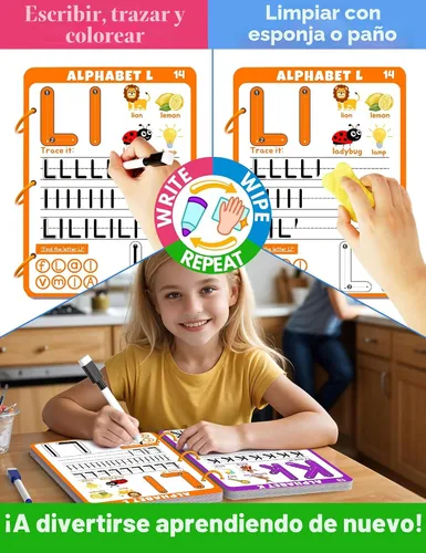 Vista 3 de Actividades de aprendizaje preescolar, 62 páginas reutilizables, libros de trabajo de prekindergarten, libros de seguimiento de letras de números