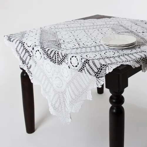 Vista 8 de Fennco Styles - Mantel de algodón hecho a mano con encaje de ganchillo