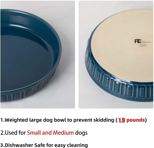 Vista 3 de Fun Elements Cuencos Poco Profundos para Perros, Plato de Comida para Perros de Cerámica de 8", para Razas Pequeñas y Medianas, Antideslizante