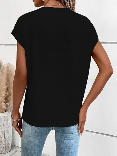 Vista 2 de WDIRARA Camiseta básica de manga casquillo con cuello alto falso para mujer