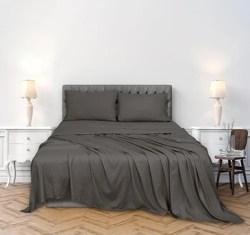 Vista 2 de ROYALE LINENS Juego de sábanas de 300 hilos 100% algodón peinado de fibras largas, 4 piezas, 1 sábana bajera, 1 encimera y 2 fundas de almohada, Gris