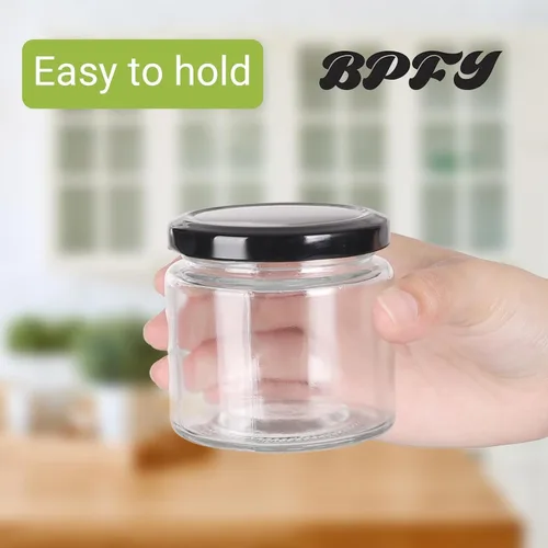 Vista 3 de Paquete de 24 tarros de vidrio de 5 onzas con tapas, tarros pequeños transparentes de 5.1 fl oz con 24 calcomanías, mini tarro de conservas