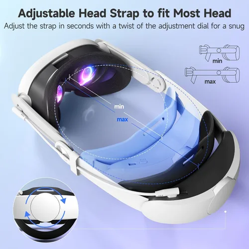 Vista 4 de Battery Head Strap for Meta Quest 3, 10000 mAh Rechargable Headstrap to Extend Playtime and Comfort for VR Headset Elite Strap Replacement
