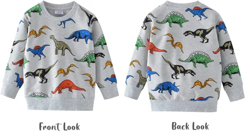 Vista 5 de Popshion - Sudaderas de dinosaurios para niños, pulóveres deportivos de caricaturas de manga larga, tallas 1-7T