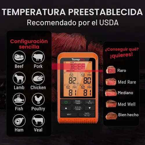 Vista 6 de ThermoPro TP829 - Termómetro inalámbrico de carne digital de 1000 pies para asar y ahumar, 4 sondas de carne, termómetro de parrilla para parrilla