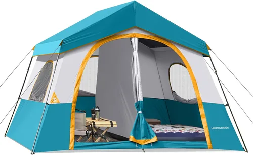 Vista 16 de HIKERGARDEN - Tienda de campaña para 6 a 8 personas, tienda de campaña familiar portátil para campamento, tienda de campaña de tela resistente al