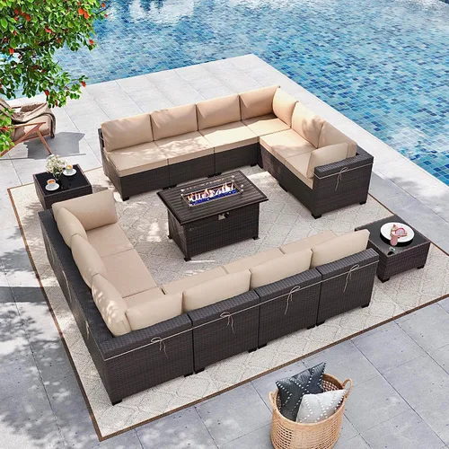 Vista 15 de Gotland Juego de muebles de patio de 6 piezas con 1 mesa auxiliar, 5 plazas de ratán seccional para exteriores con reposabrazos anchos de 29.5 Gris