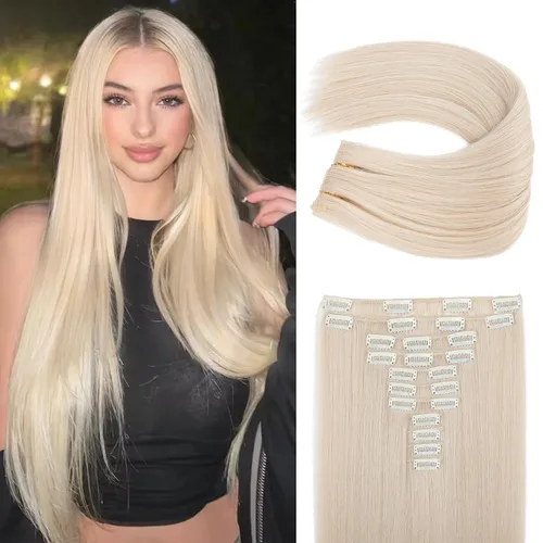 Vista 11 de REECHO Extensiones de cabello, 11 piezas de extensiones de cabello con clip de 24 pulgadas de largo, lacio, HE005, extensiones sintéticas naturales