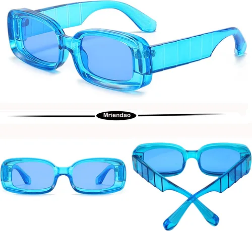 Vista 2 de Y2K - Lentes de sol rectangulares de moda para mujeres y hombres, estilo retro de los años 90, color rojo, rosa, verde, montura cuadrada gruesa