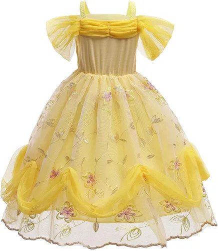 Vista 4 de HOIZOSG Belle Princess Dress Up for Girls Beauty and The Beast Halloween Costume Christmas Birthday Party Dress with Accessories