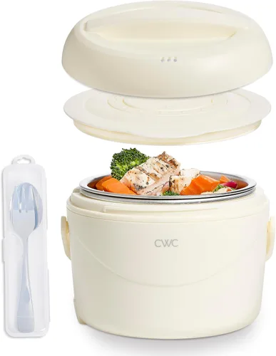 Vista 11 de COOK WITH COLOR Fiambrera redonda 40W, calentador de alimentos portátil, capacidad 1.1L, revestimiento de acero inoxidable, cabra/visón