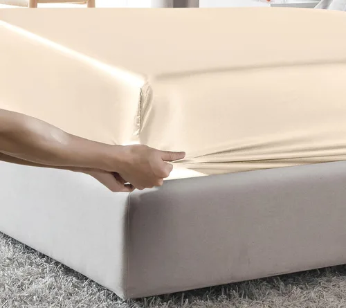 Vista 3 de MILVOWOC Sábana bajera de satén tamaño individual, color beige, 1 pieza Fitted Sheet Only, Soft Bottom, Thick Sheet, 1 Piece