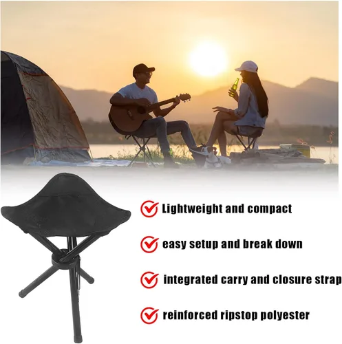 Vista 3 de Taburete plegable de viaje, asiento de trípode para exteriores, sillas de camping plegables, silla de pesca para camping, fiesta, montañismo