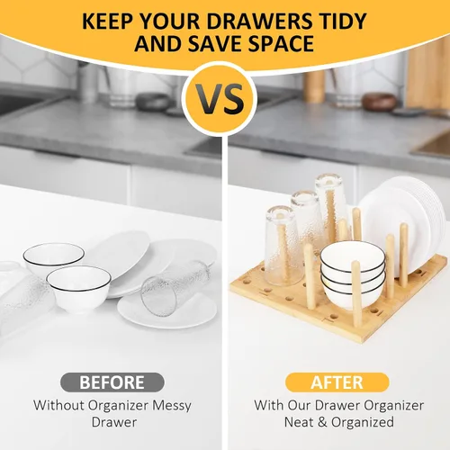 Vista 2 de Organizador de cajones de tablero de clavijas para cocina, organizadores de cajones de cocina para platos, platos, cuencos, condimentos, especias