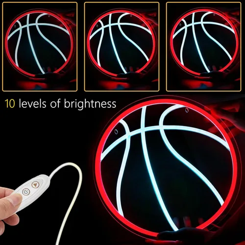 Vista 2 de Letrero de neón de baloncesto, luz LED de neón regulable de 12 pulgadas, alimentada por USB, decoración de pared de neón deportiva estética