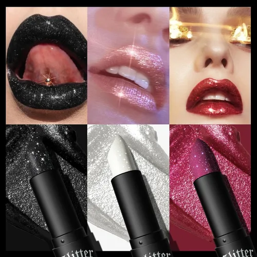 Vista 3 de Lápiz labial Diamond - Brillo de labios y sombra de ojos impermeable de larga duración, con purpurina, copa antiadherente de alto brillo, brillo