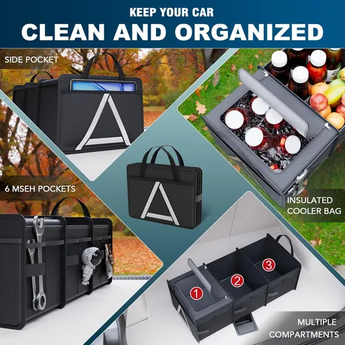 Vista 6 de K KNODEL - Organizador de maletero con enfriador para automóvil y SUV, mediano, color negro Collapsible Car Organization, Car Organizers and