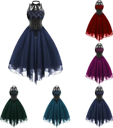 Vista 5 de SHWING Gothic Clothes for Women, Halloween Dresses for Women Sleeveless Gothic Dress with Corset Halter Swing Dress