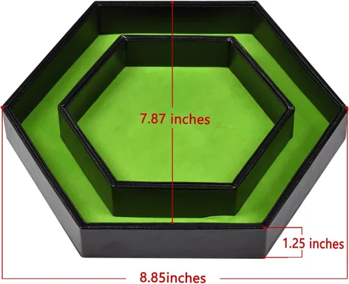 Vista 7 de DND - Bandeja de dados hexagonal 2 en 1, material de piel sintética, color verde, compatible con D&D, MTG, Dice Arena