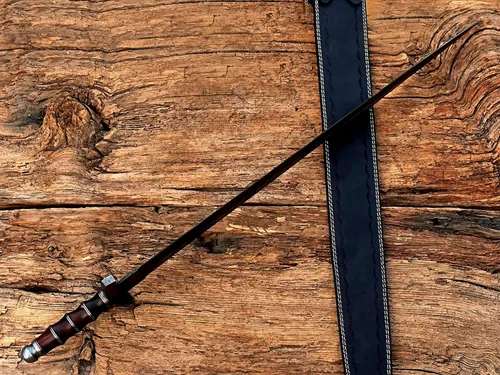 Vista 7 de Espada vikinga de acero de Damasco hecha a mano/espada medieval con funda de cuero.