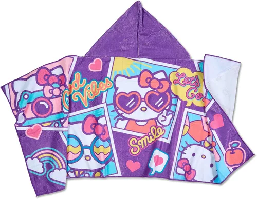 Vista 5 de Northwest Hello Kitty Let's Go - Toalla de playa con capucha para niños pequeños (1-4 años de edad), 21 x 51 pulgadas