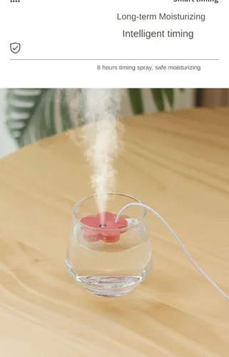 Vista 5 de Humidificador pequeño USB 2 paquetes de humidificador portátil creativo de flores, fácil de usar, mini silencioso de plástico para el hogar