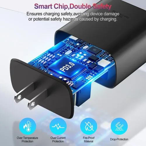 Vista 4 de Cargador súper rápido de 60 W, cargador Samsung para teléfono Android, paquete de 2 cargadores USB C bloque de carga rápida y cable USB C de 10 pies