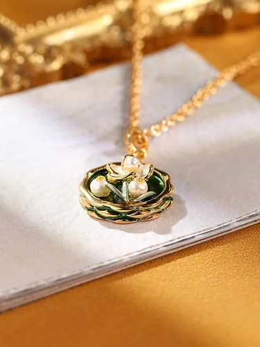 Vista 5 de Collar vintage Van Gogh flor verde pintura al óleo estilo colgante collares para mujer