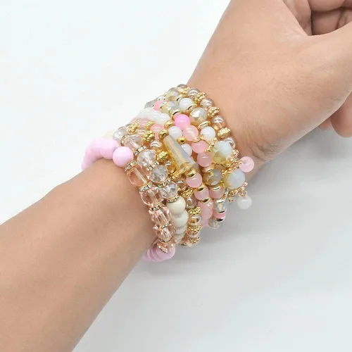 Vista 4 de VONRU - Conjuntos de pulseras bohemias para mujer, 6 juegos de pulseras elásticas apilables multicolor, estilo hippie, joyas finas