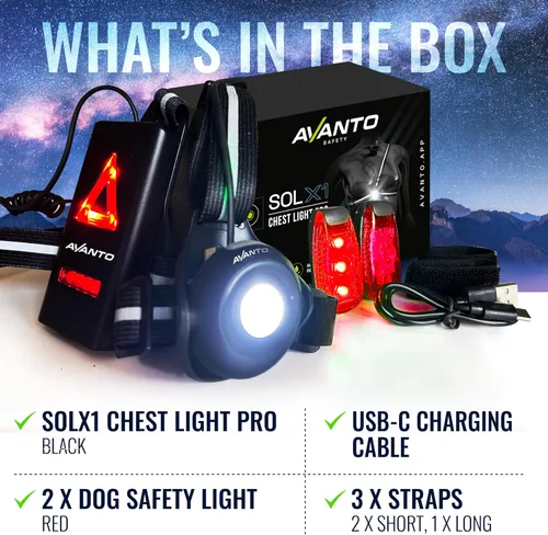 Vista 3 de Avanto Luz de Pecho con (2) Luces de Seguridad LED de Clip para Paseos de Perro, Caminatas Nocturnas, Ciclismo Equipo Reflectante para Caminatas