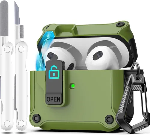 Vista 189 de R-fun Funda de carga compatible con AirPods de 2ª generación 2019, 1ª generación 2016, protección completa contra caídas, tapa desplegable