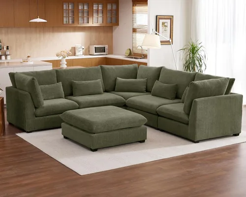 Vista 41 de Sofá Modular de Tamaño Grande, Sofá Seccional de Chenilla Cloud Extra Profundo con Chaise Otomana, Sofá Cama de Chenilla Esponjosa de 5 Asientos