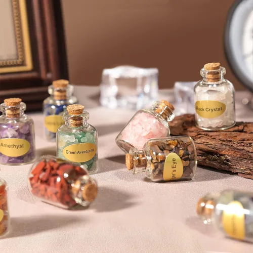 Vista 5 de Sunyik 9 - Juego de minibotellas con gemas, para curación con cristal, piedras para wicca/reiki
