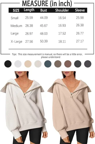 Vista 4 de EFAN Sudaderas de gran tamaño con media cremallera para mujer, sudadera con capucha y cremallera de un cuarto para adolescentes, ropa de otoño