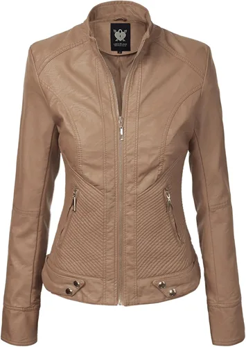 Vista 17 de Lock and Love Chaqueta Abrigo de Moto Motociclista de Piel Sintética para Mujer con Capucha Extraíble o No Extraíble Wjc1044_negro